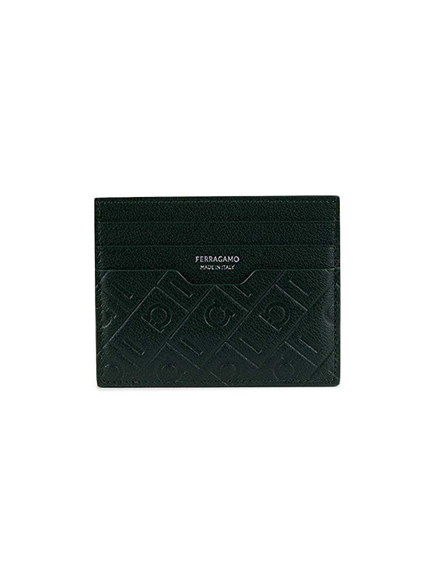 Men's MD Embossed Gancio Card Holder - Moss