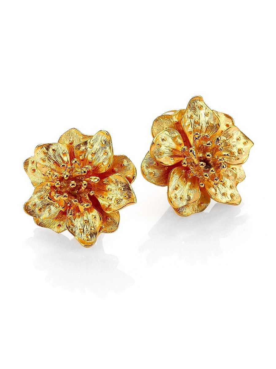 Women's Anemone Flower Clip-On Button Earrings - Gold