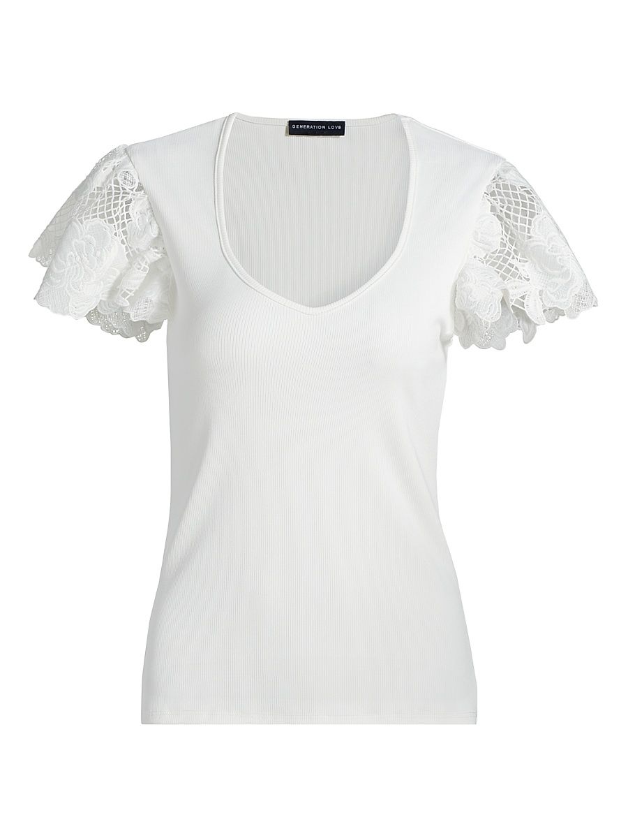 Women's Kika Jersey Lace Sweetheart T-Shirt - White - Size XL