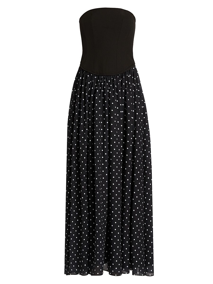 Women's Odette Strapless Corset Combo Maxi Dress - Jet Polka Dot - Size 10