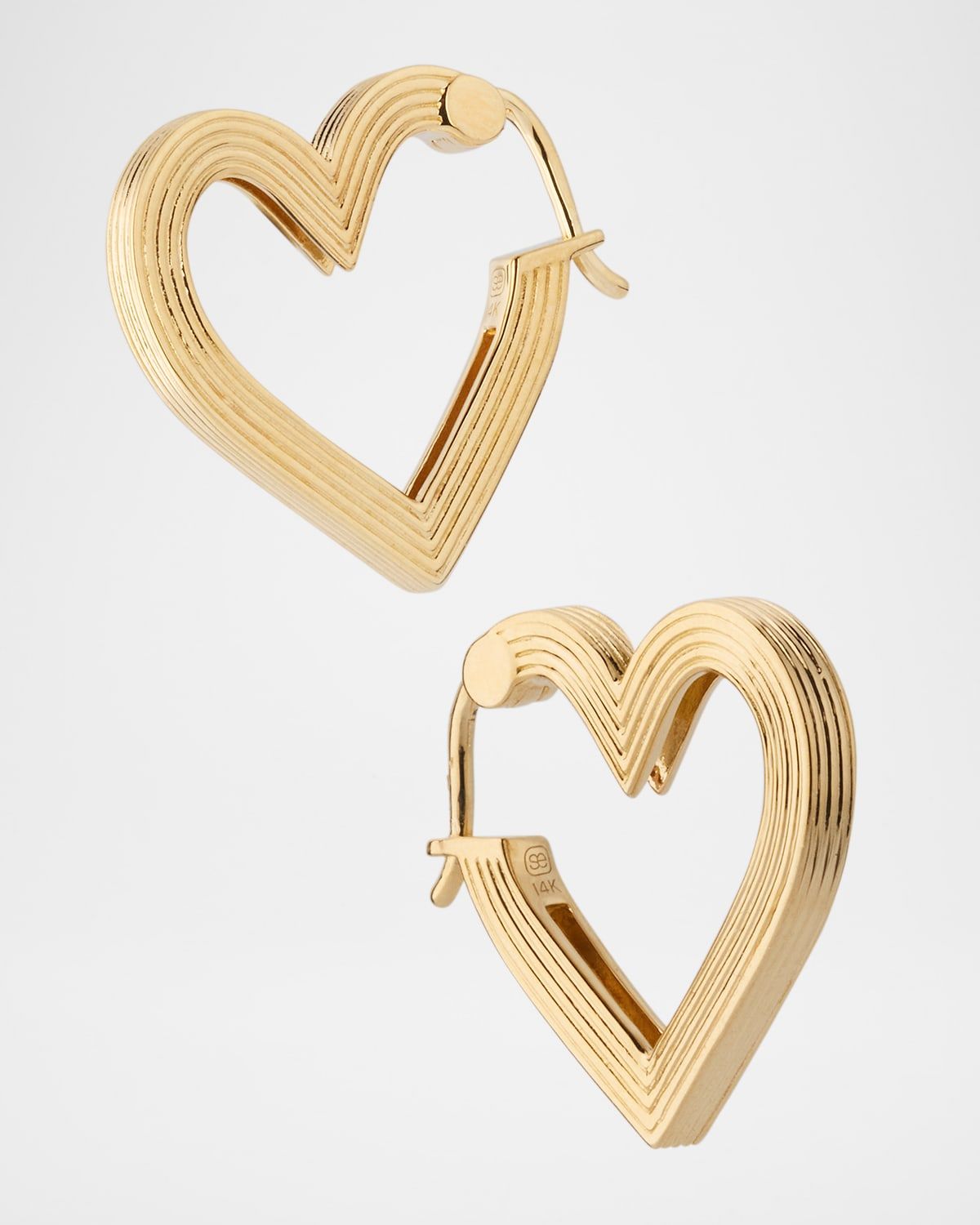 14K Gold Fluted Heart Hoop Earrings