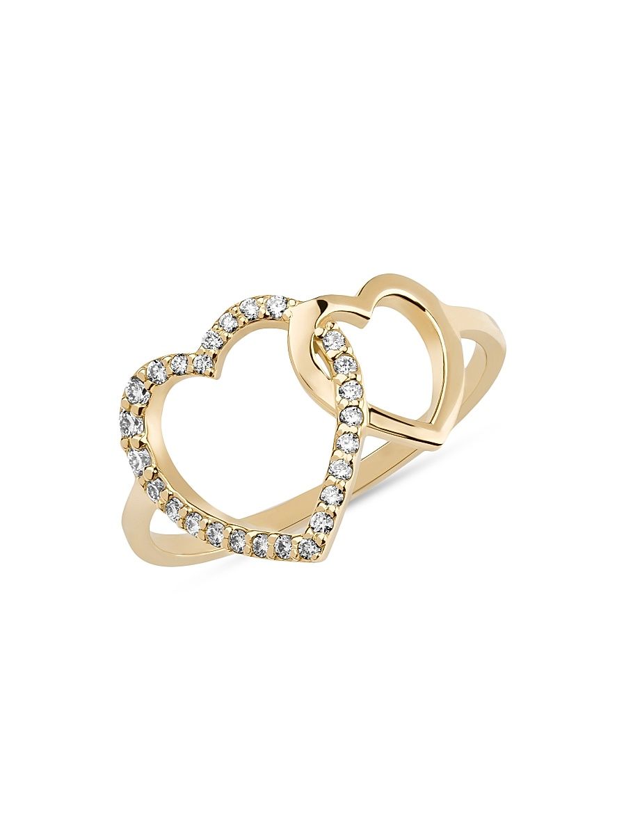 Women's Interlocking Heart 14K Yellow Gold & 0.15 TCW Diamond Ring - Yellow Gold