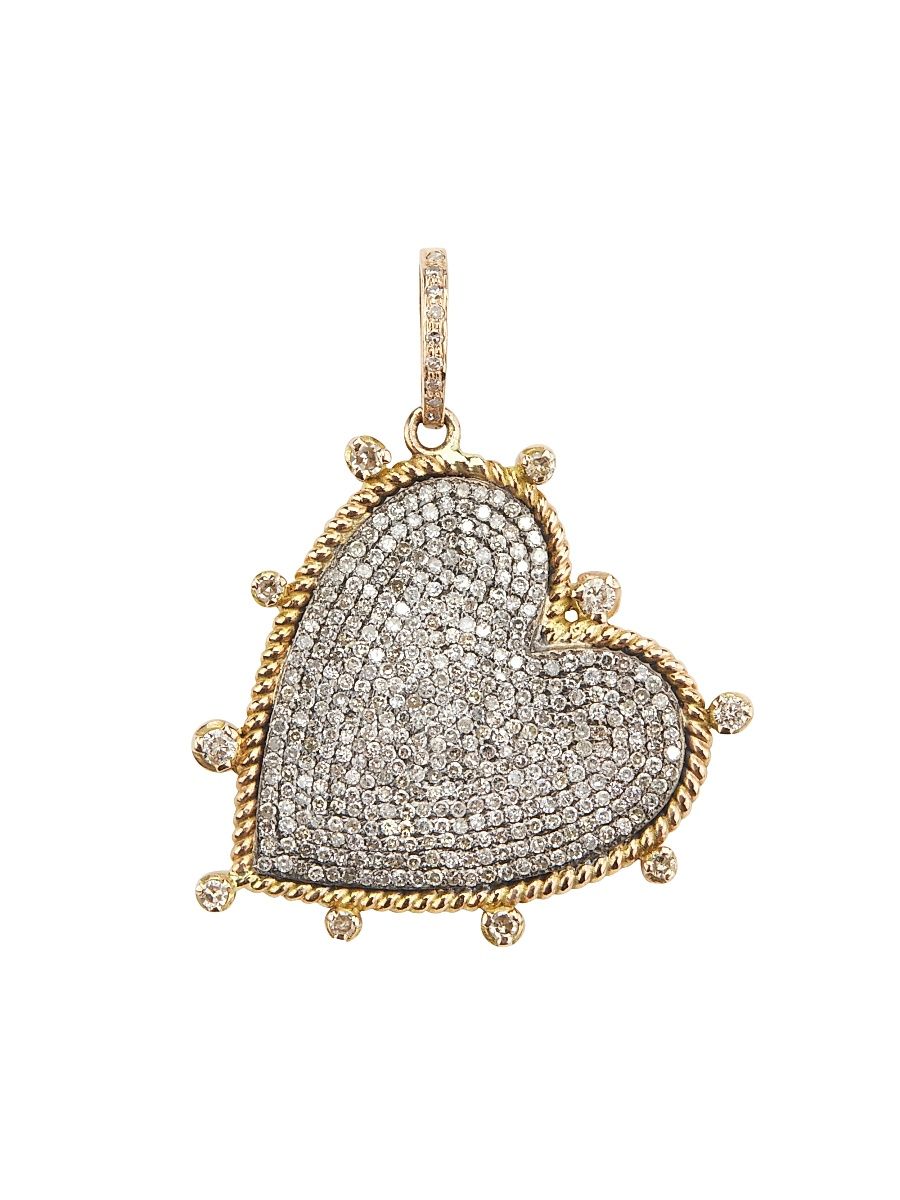 Women's 14K Yellow Gold, Rhodium-Plated Silver & 3.07 TCW Diamond Heart Pendant - Sterling Silver Yellow Gold