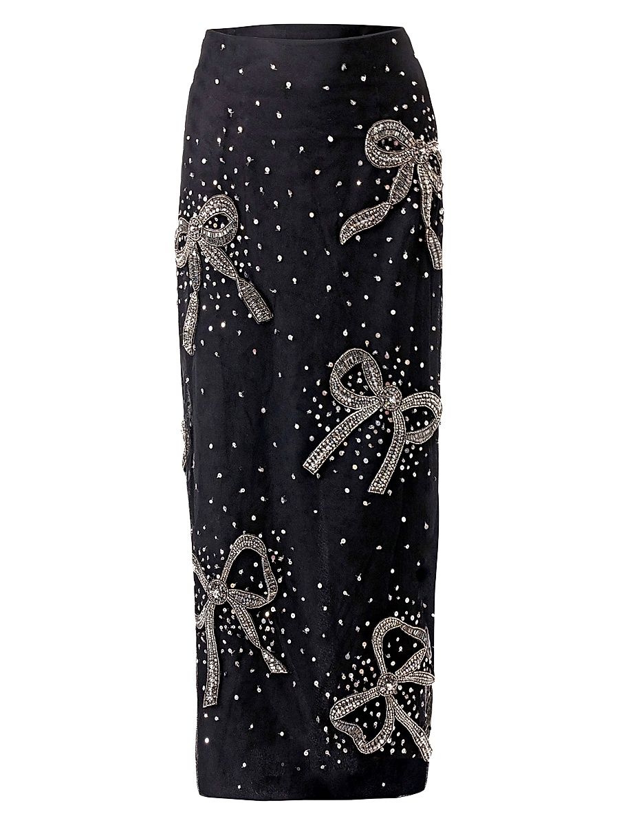 Women's Bow Sequin-Embellished Column Midi-Skirt - Black - Size 10