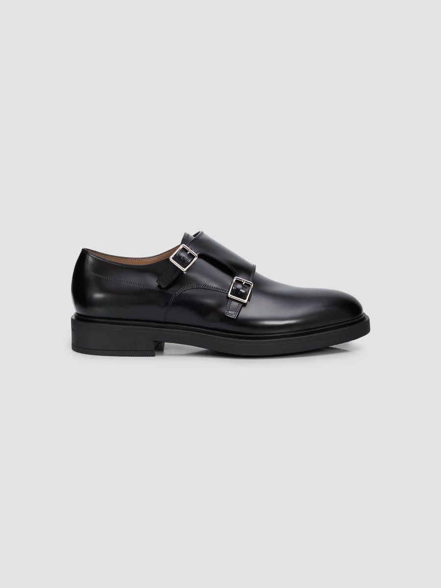 Gianvito Rossi Men's Scott Smart Antigraffio Leather Monk Strap Shoes - Black - Size 11