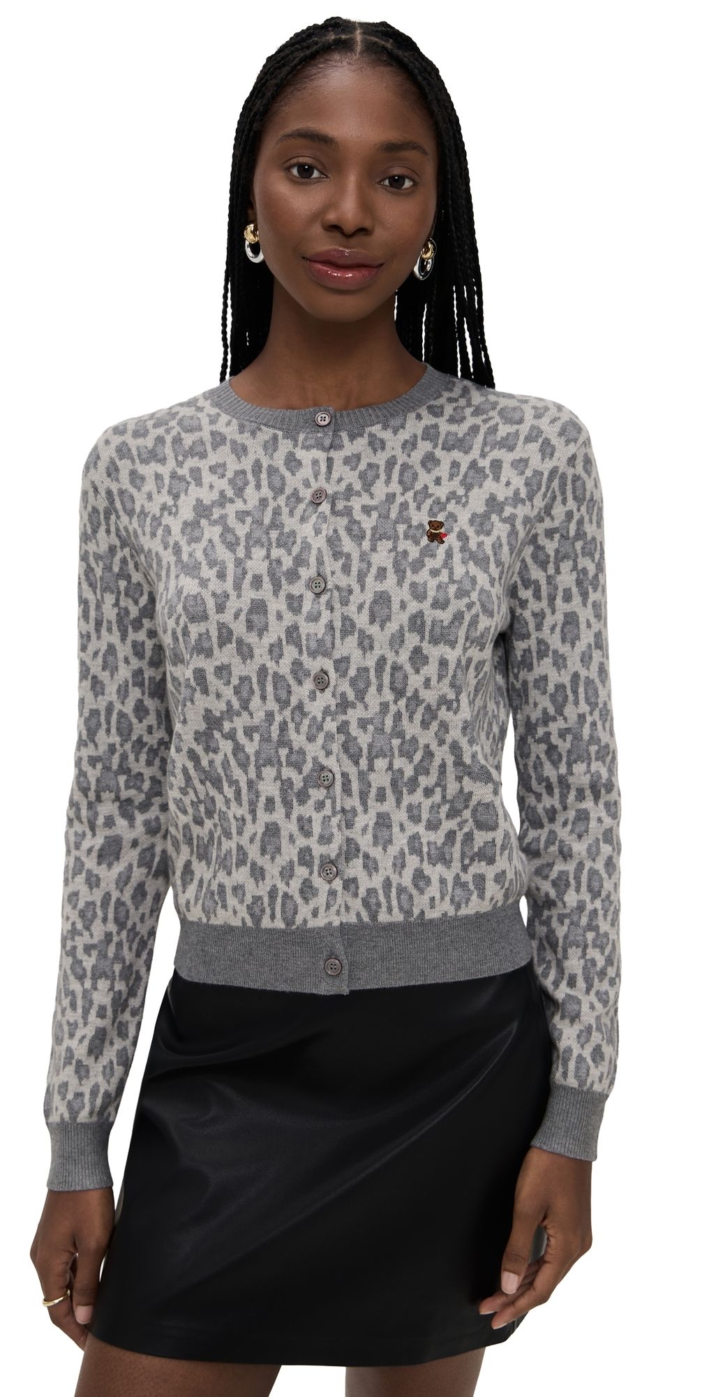 GUIZIO June Relaxed Cardigan Grey Leopard XL