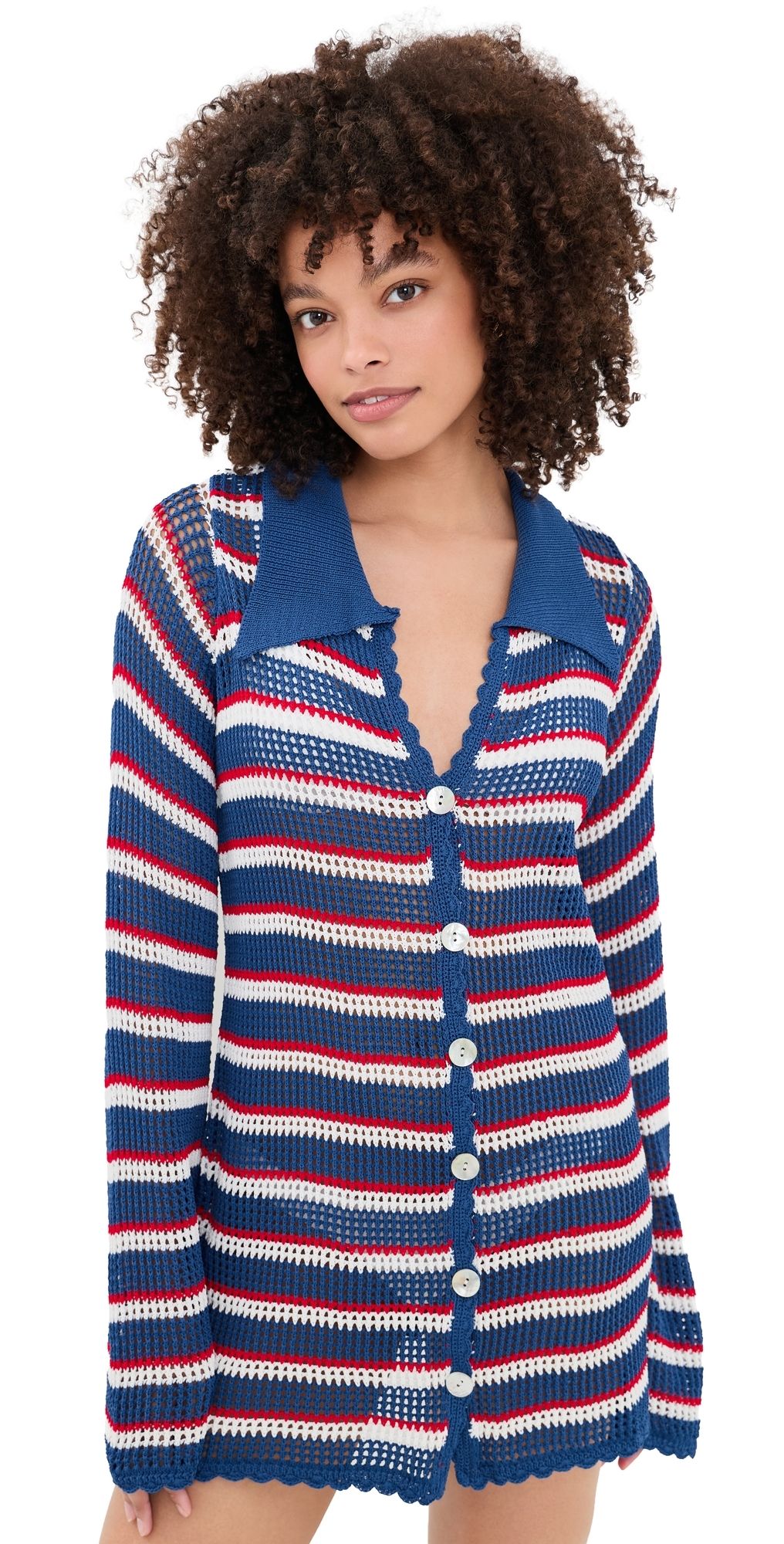 Show Me Your Mumu Button Up Coverup Dress Montauk Stripe Crochet S