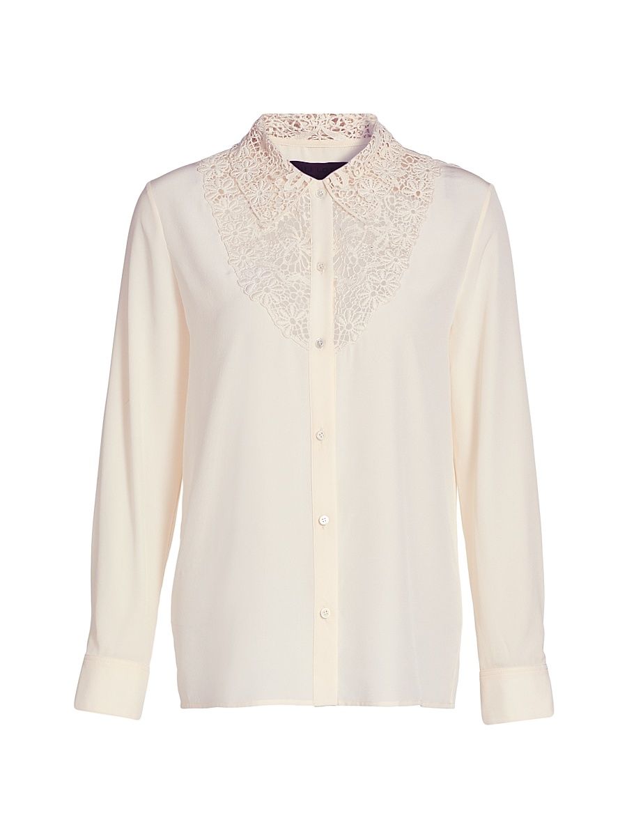 Women's Zola Silk Lace Bib Shirt - Ivory - Size Large