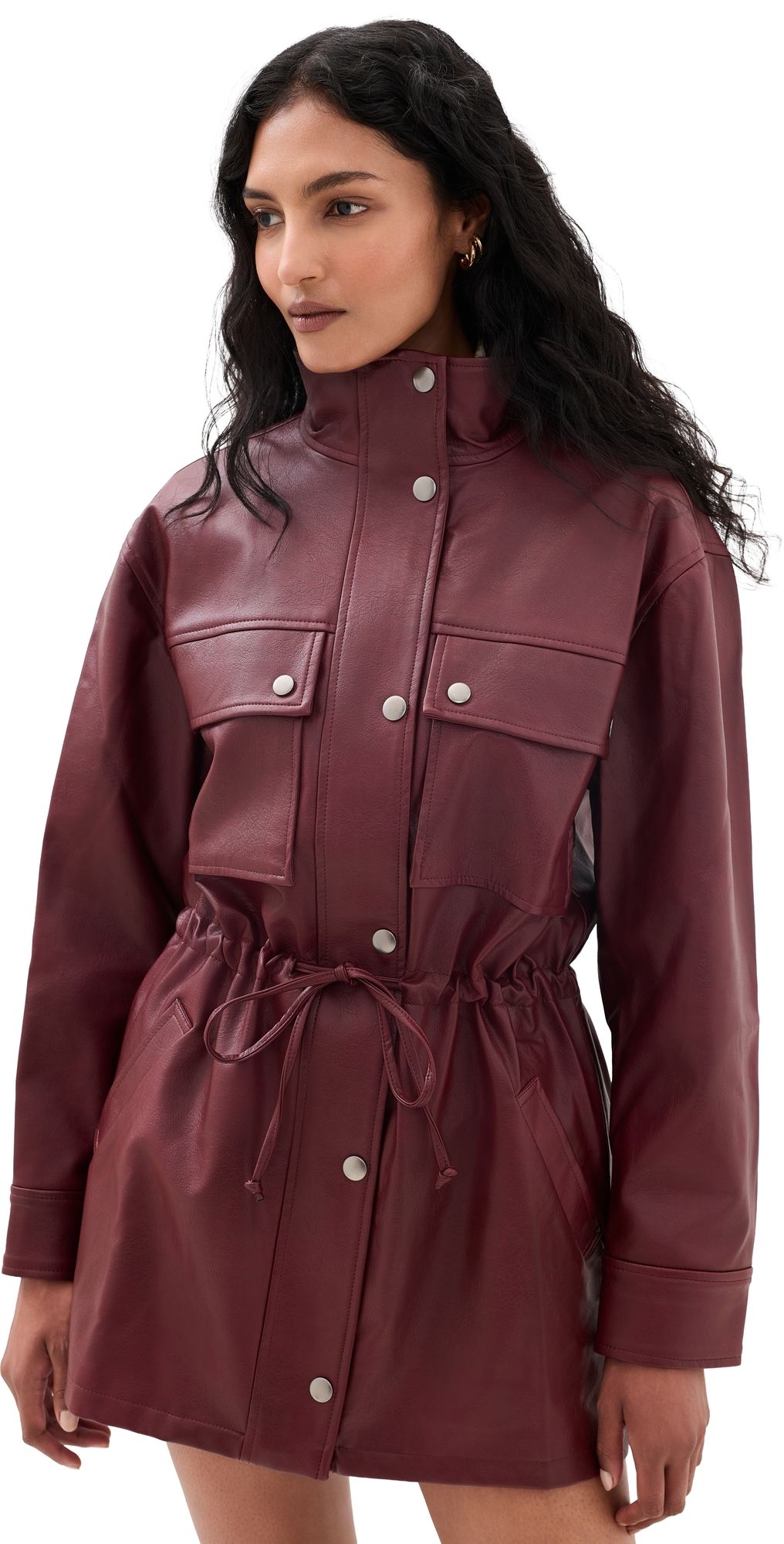 WAYF Angelina Faux Leather Jacket Burgundy XL