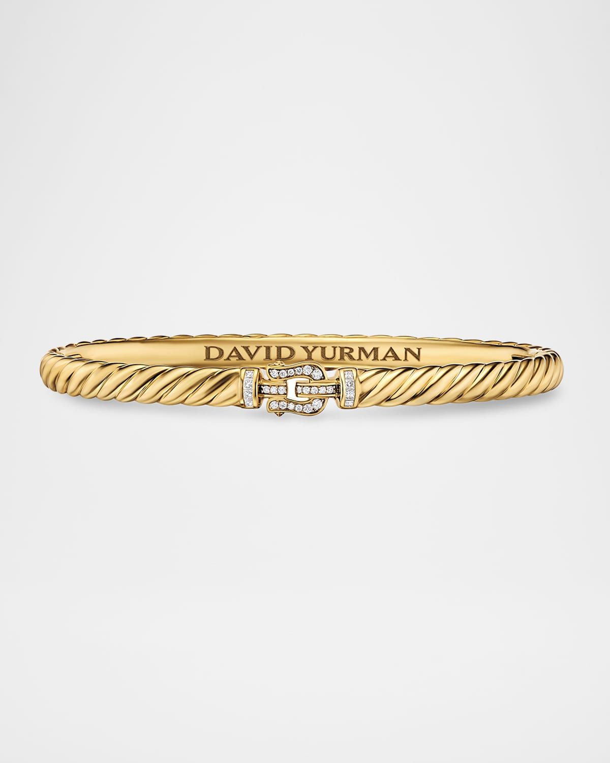 Sculpted Cable Buckle Bracelet with Diamonds in 18K Gold, 4.6mm