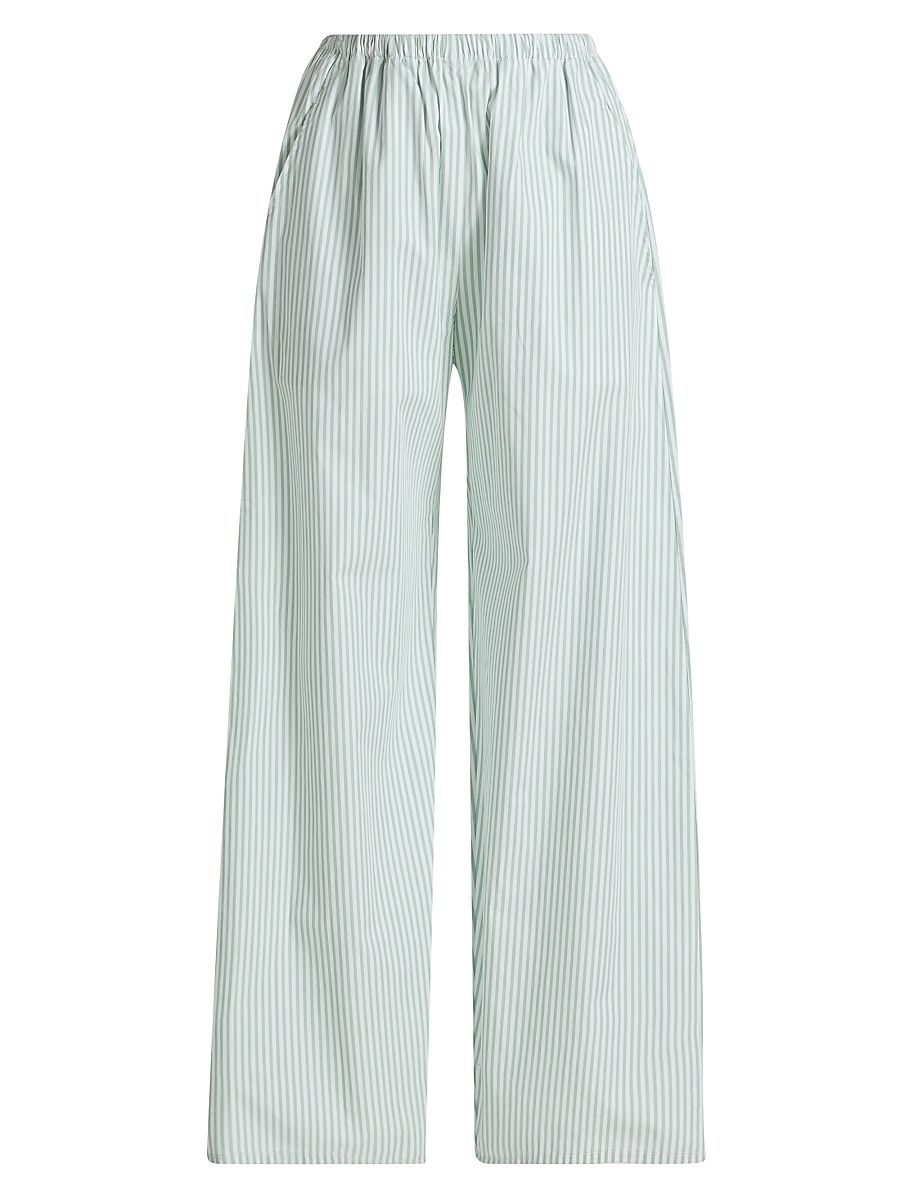 Women's Yoshi Striped Cotton-Blend Wide-Leg Pants - Vert Stripe - Size XL