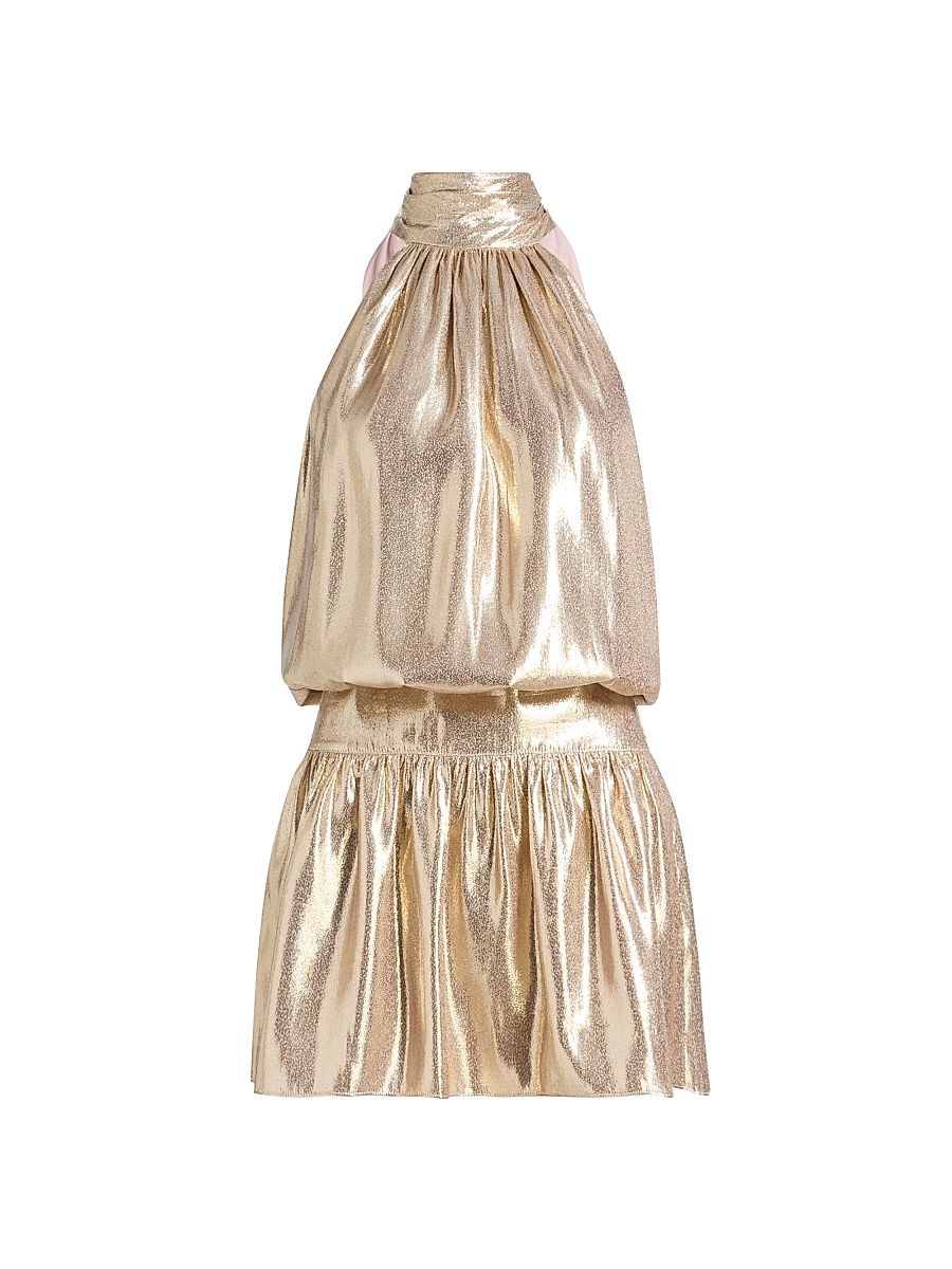 Women's Alexi Metallic Halter Minidress - Gold - Size XL
