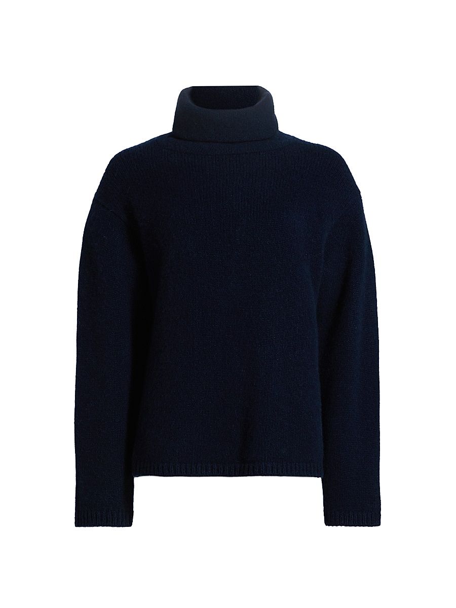 Women's Turtleneck Cashmere Sweater - Navy - Size Large