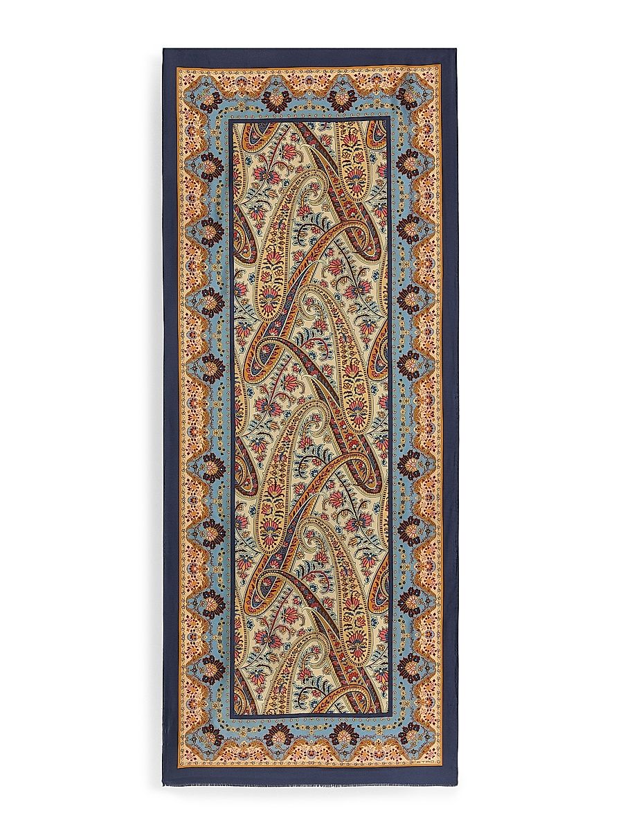 Women's Printed Silk Scarf - Orange Azure