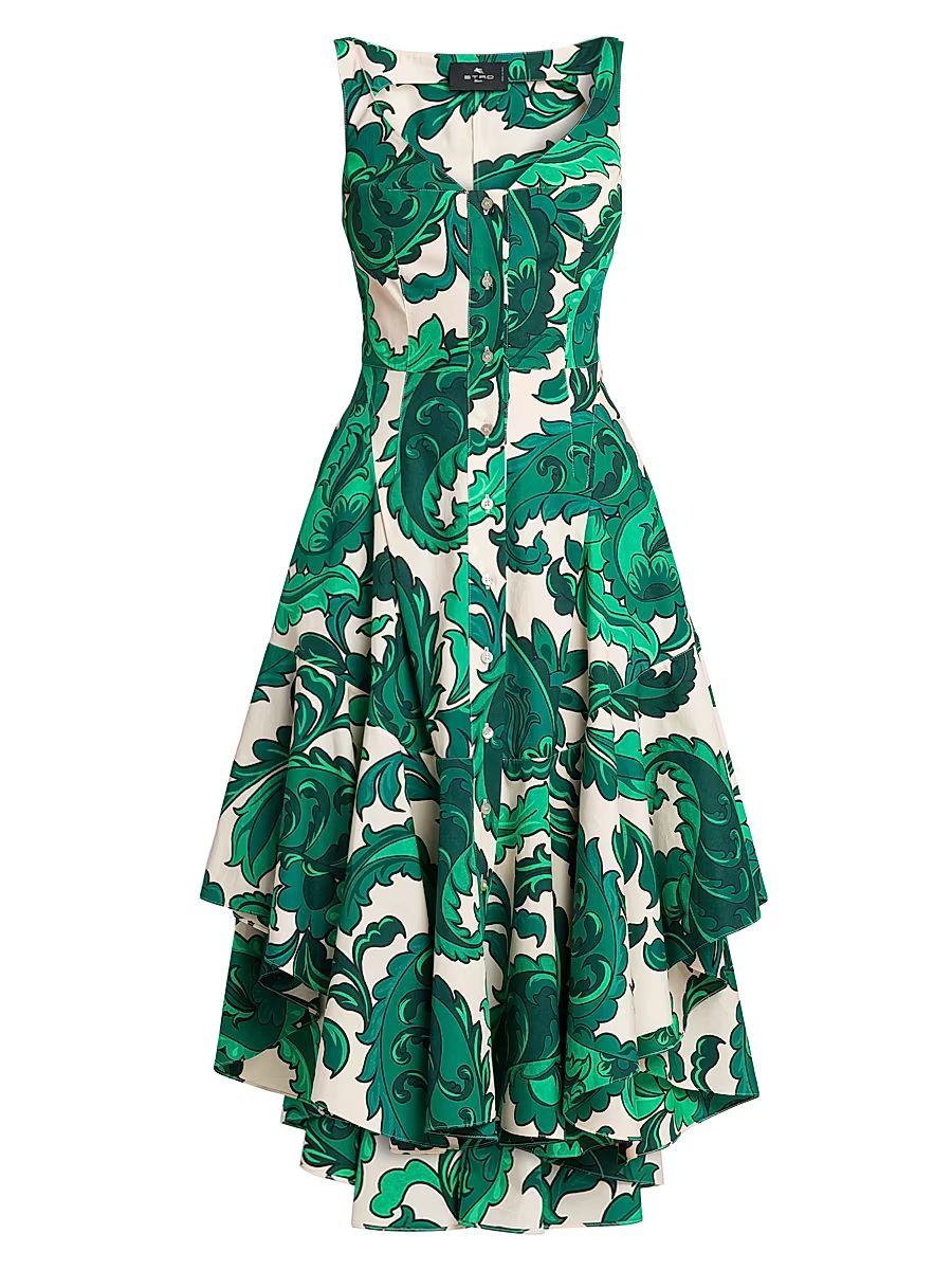 Women's Floral Cotton Tiered Midi-Dress - Stampa Bianco - Size 4