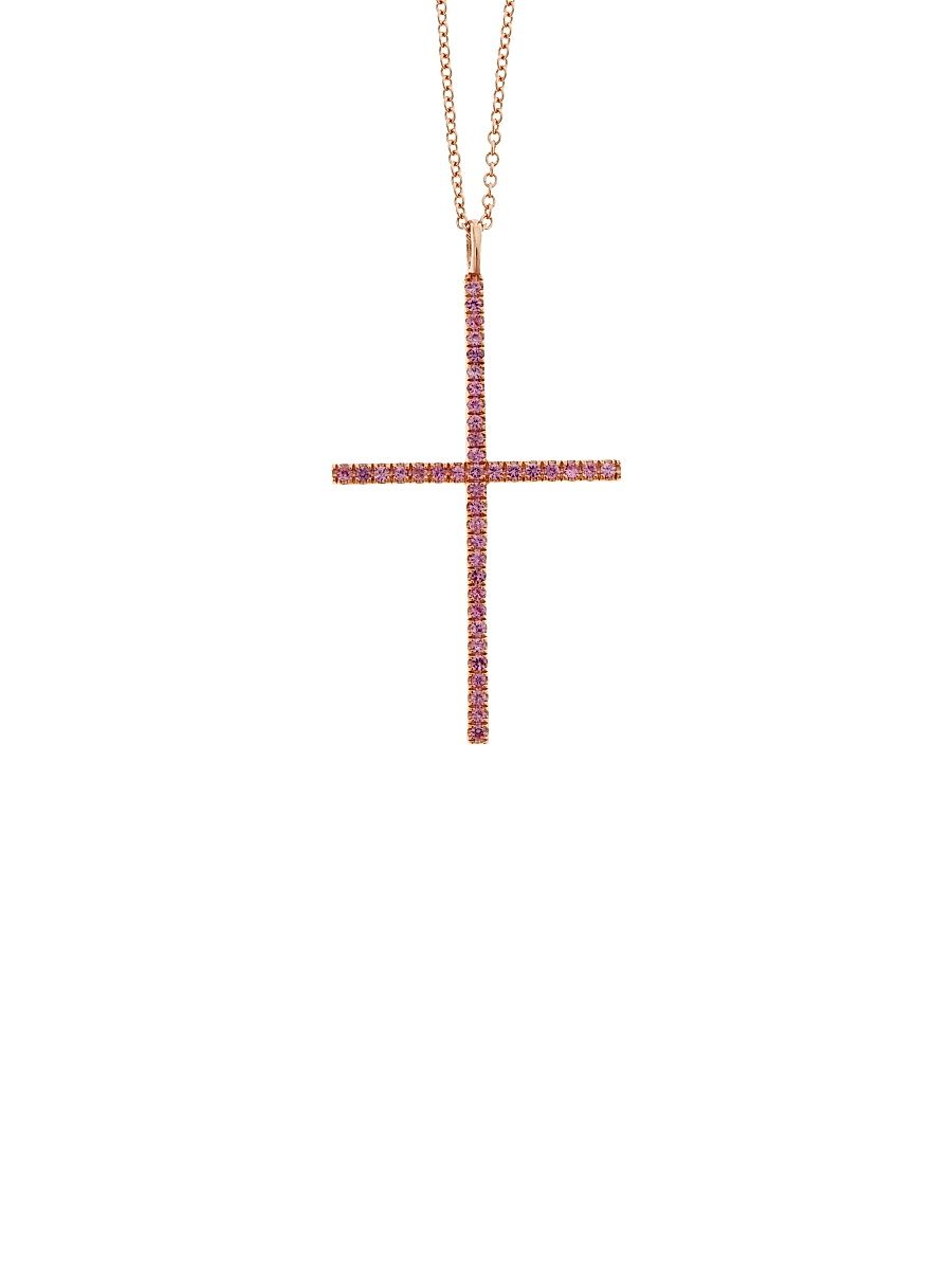 Women's Classic 18K Rose Gold & Pink Sapphire Cross Pendant Necklace - Rose Gold