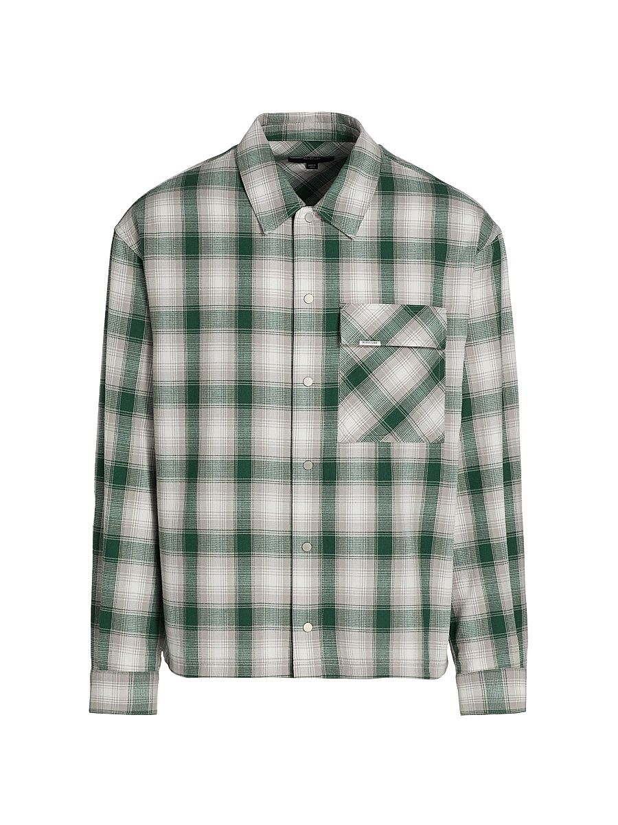 Men's Plaid Waffle Cotton Flannel Shirt - Dark Green - Size XL