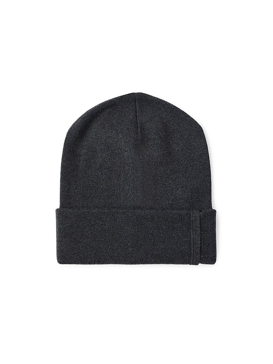 Women's Cashmere Rib Knit Beanie with Monili - Lignite - Size XS