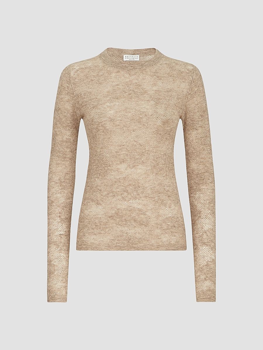 Women's Silk, Alpaca and Wool Flower Lace Sweater - Cashmere Beige - Size XXXL