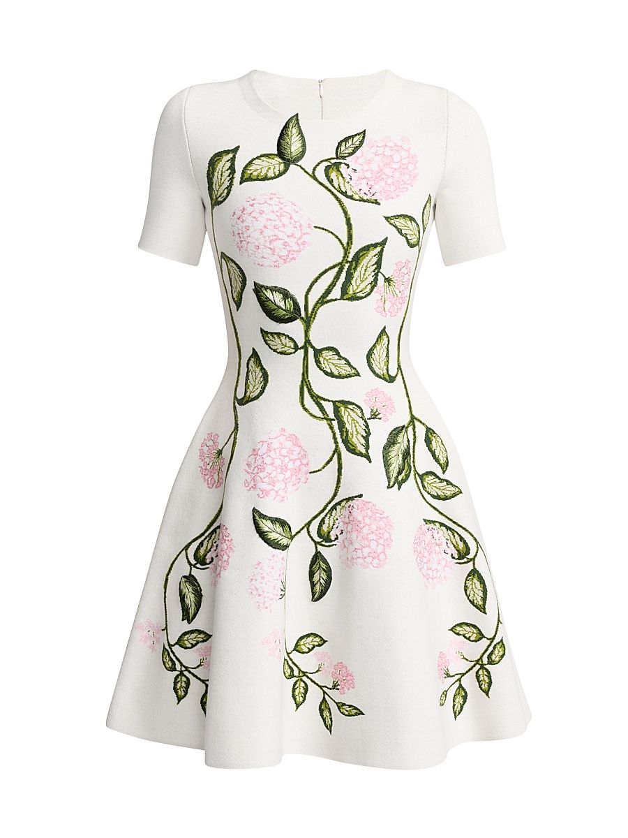 Women's Porcelain Flowers Jacquard Minidress - Ivory Pink - Size XL
