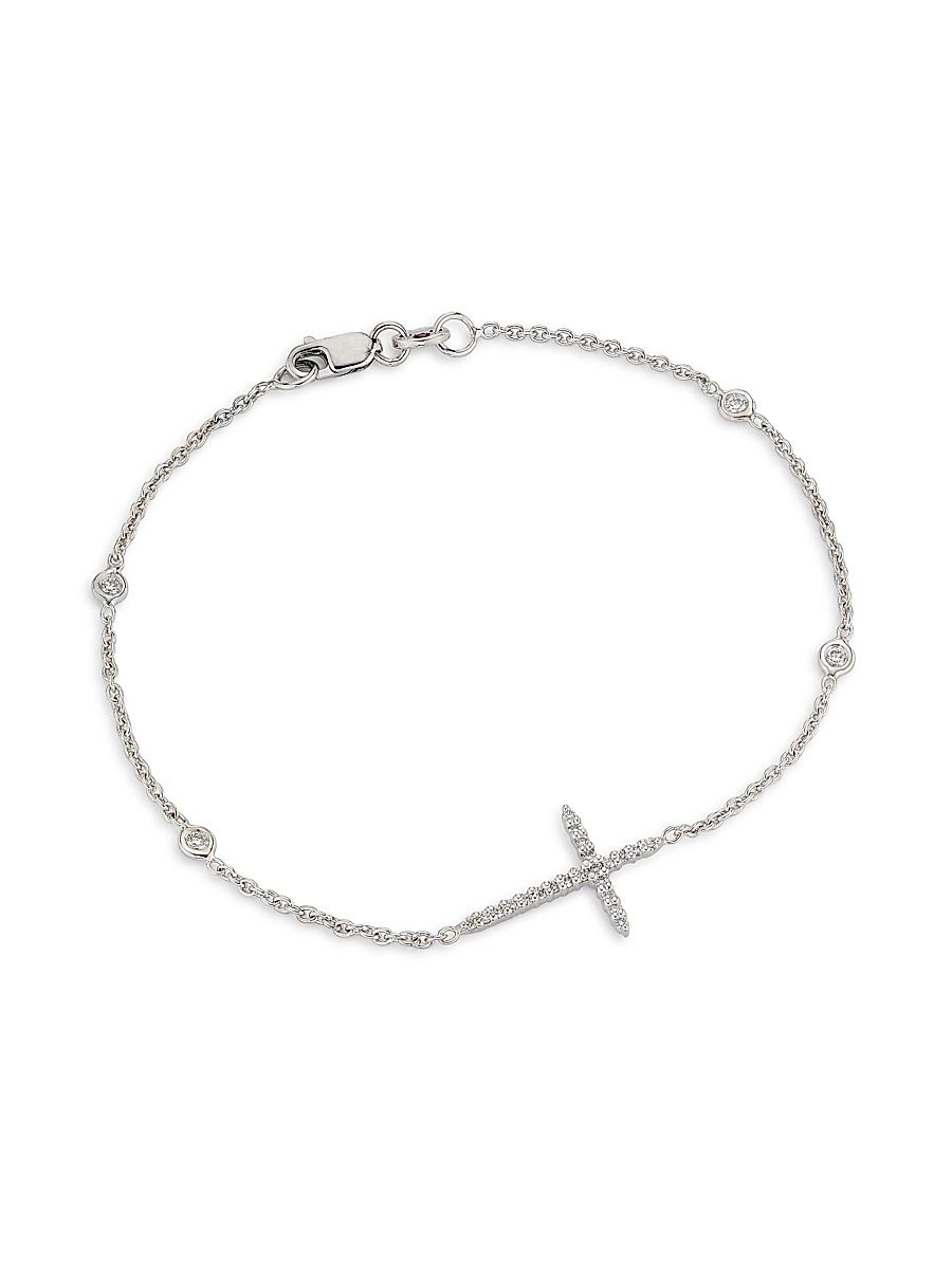 Women's Tiny Treasures Side Cross 18K White Gold, Ruby & 0.18 TCW Diamond Bracelet - White Gold