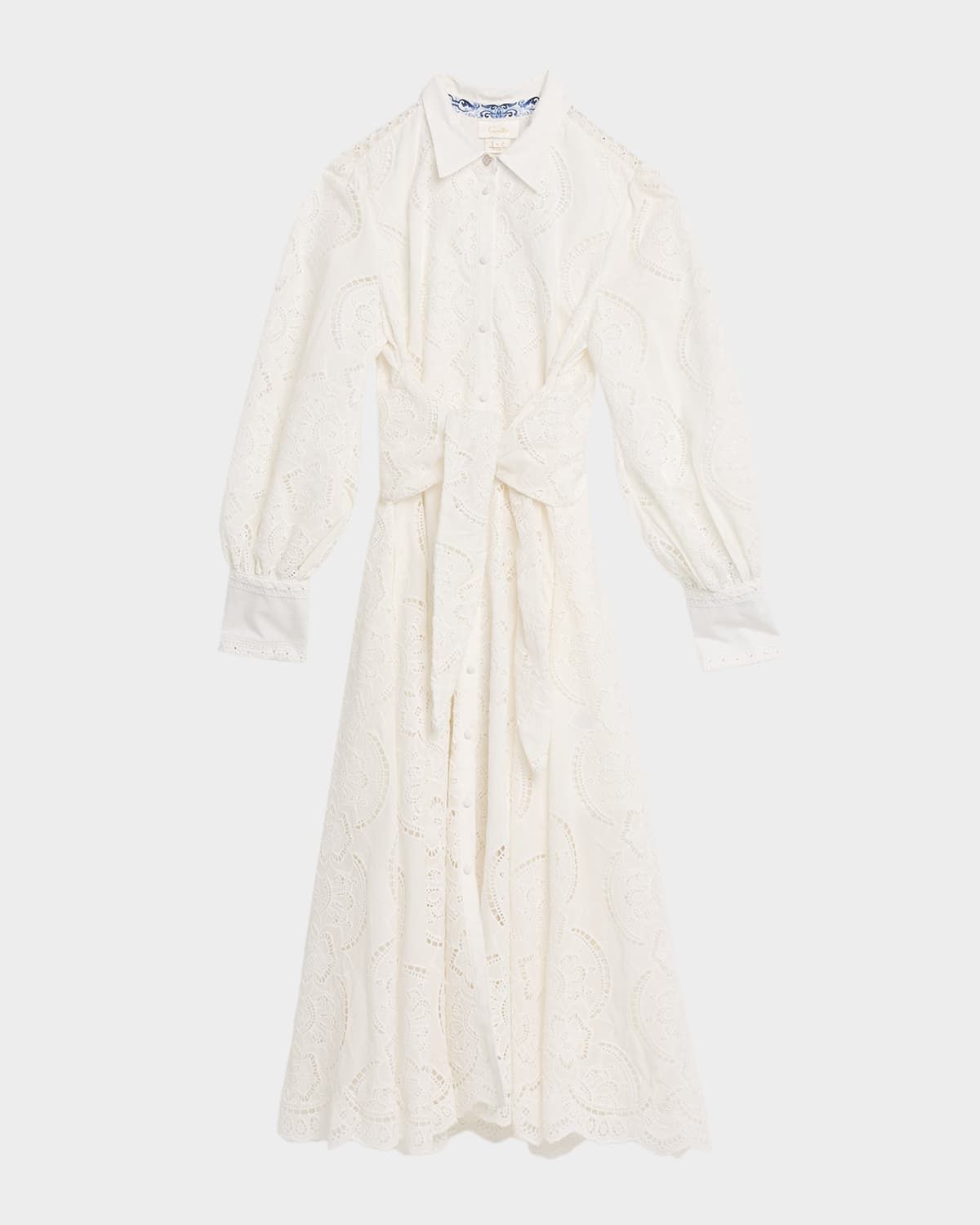 A Tiled Wonderland Embroidered Midi Shirtdress