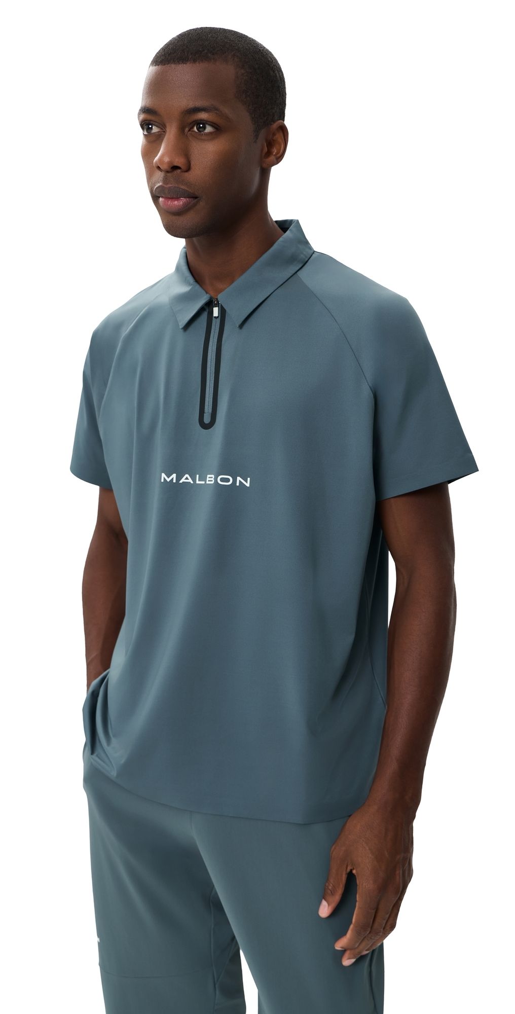 Malbon Performance Zip Raglan Polo Dark Slate L