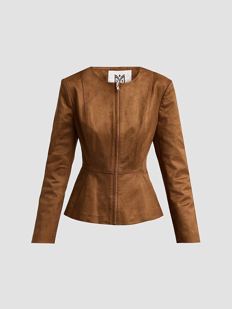 Women's Reina Faux Suede Peplum Jacket - Camel - Size 12