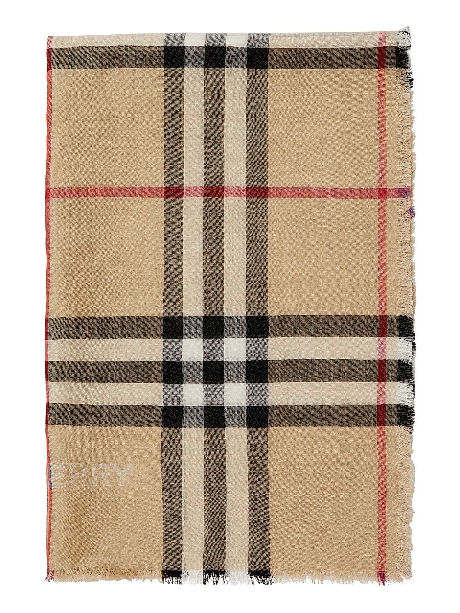 Women's Reversible Check Wool-Silk Scarf - Sand Lichen