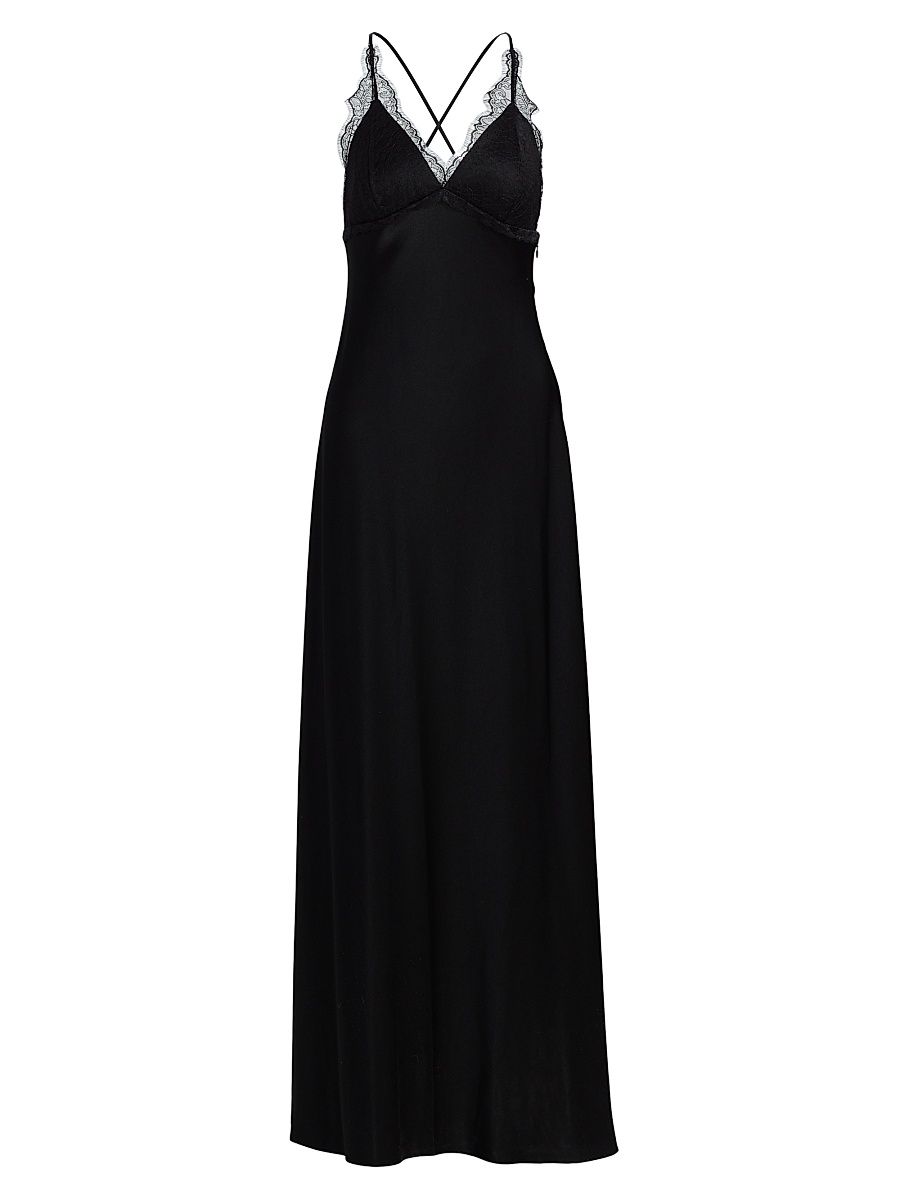 Women's Evin Floral Lace & Satin Maxi Dress - Black - Size XS