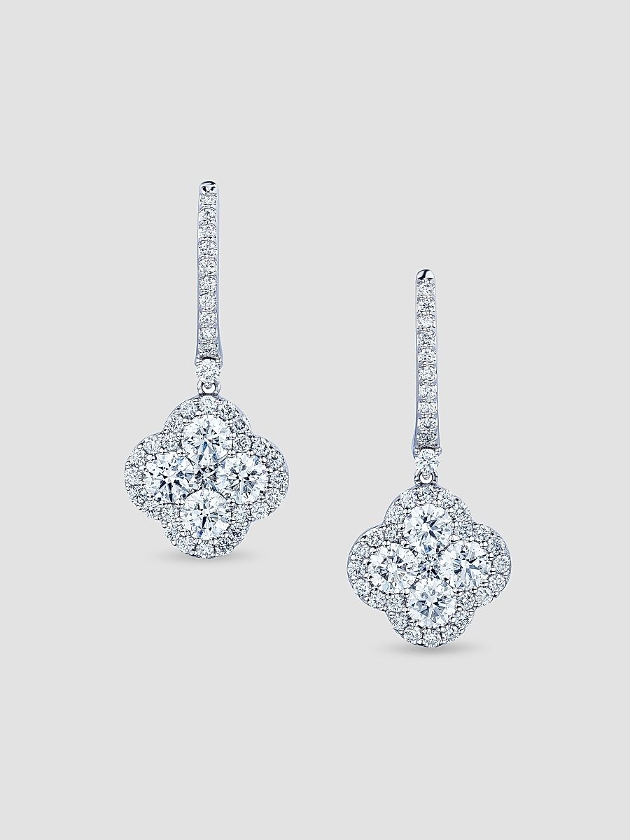 Women's 18K White Gold & 2.94 TCW Diamond Clover Drop Earrings - White Gold