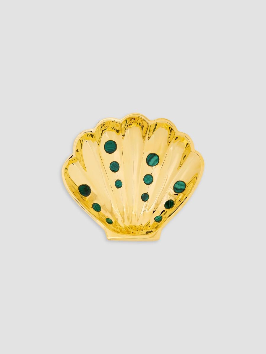 Jonathan Adler Brass & Malachite Clam Shell Tray - Polished Brass