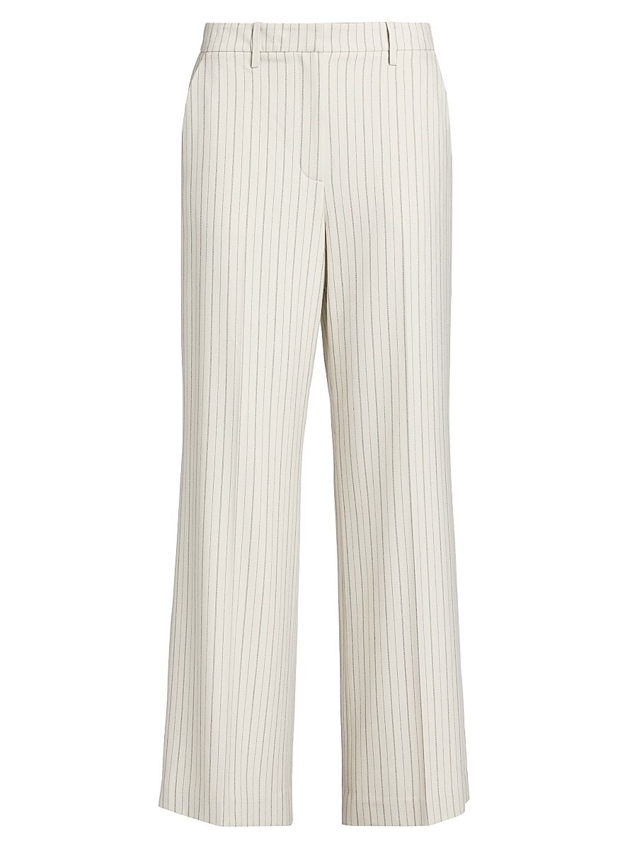 Women's The Liliana Pinstriped Straight-Leg Pants - Tan Black Pinstripe - Size 16
