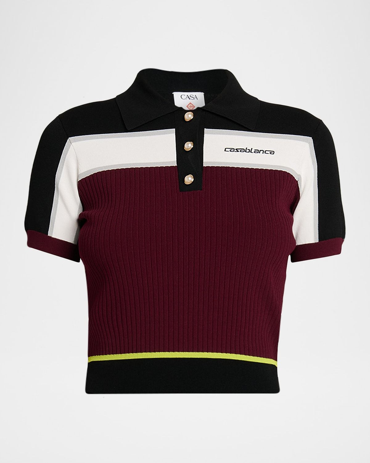Striped Rib Knit Polo Shirt