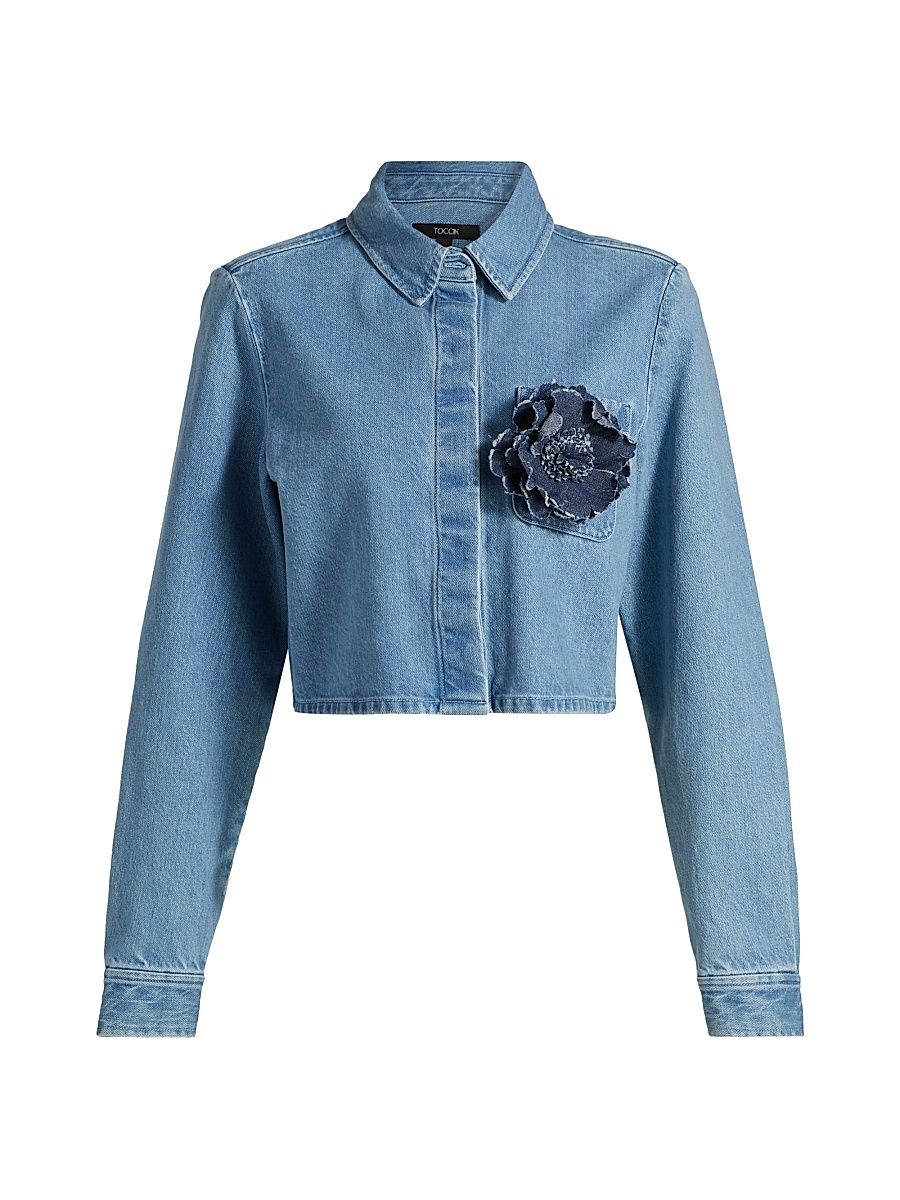 Women's Jilly Flower Cropped Blouse - Light Wash - Size XL