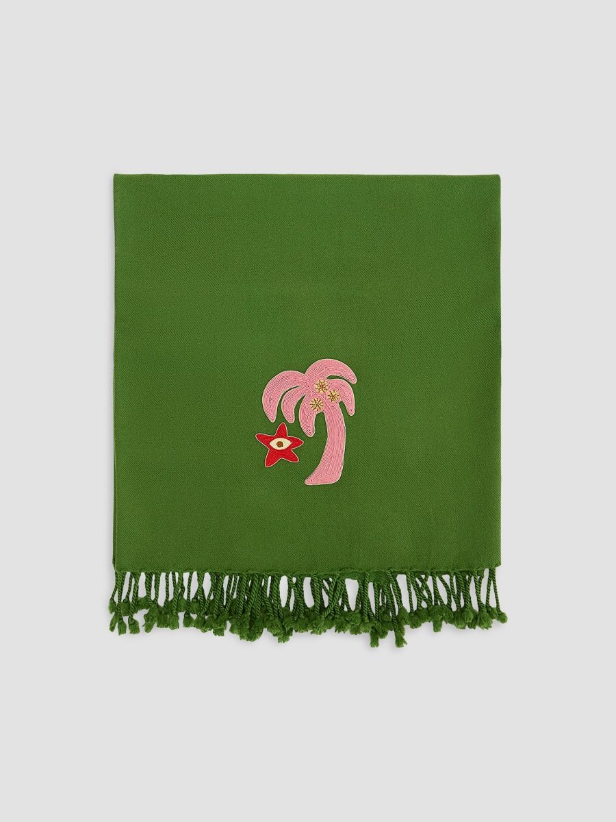 Jonathan Adler Playa Embroidered Throw Blanket - Green