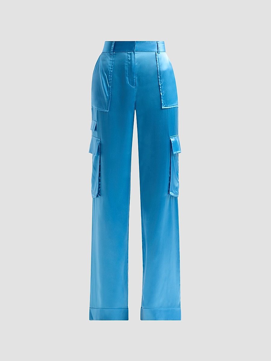 Women's Hannah Satin Cargo Wide-Leg Pants - Oasis - Size 8
