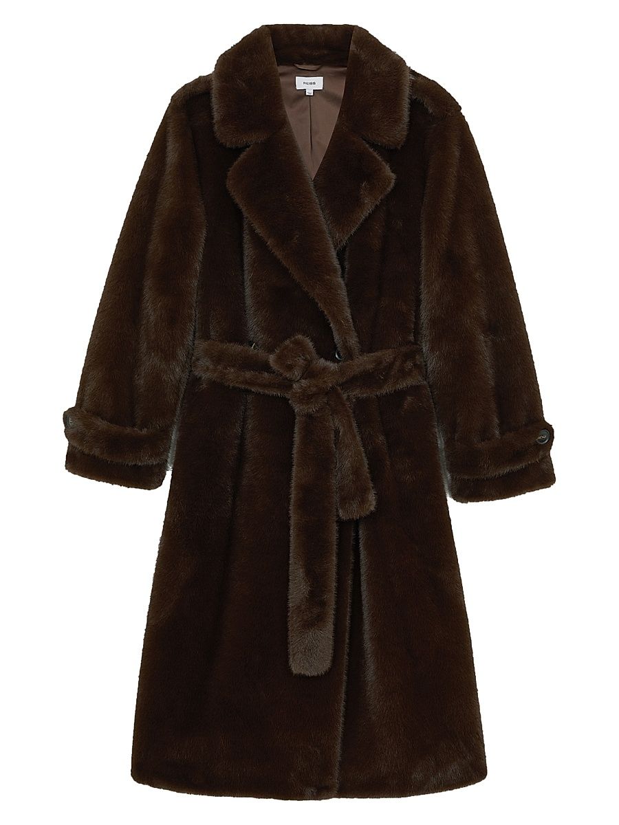 Women's Cate Faux-Fur Long Coat - Chocolate Brown - Size Large