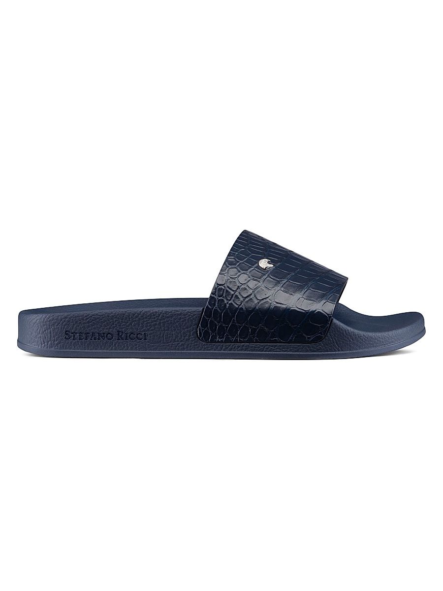 Men's Crocodile Leather Slides - Blue - Size 6