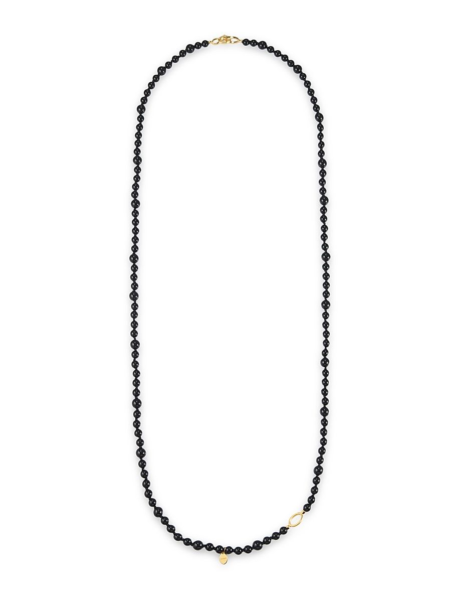 Women's Infinity 24K-Yellow-Gold Vermeil & Black Onyx Beaded Necklace - Black