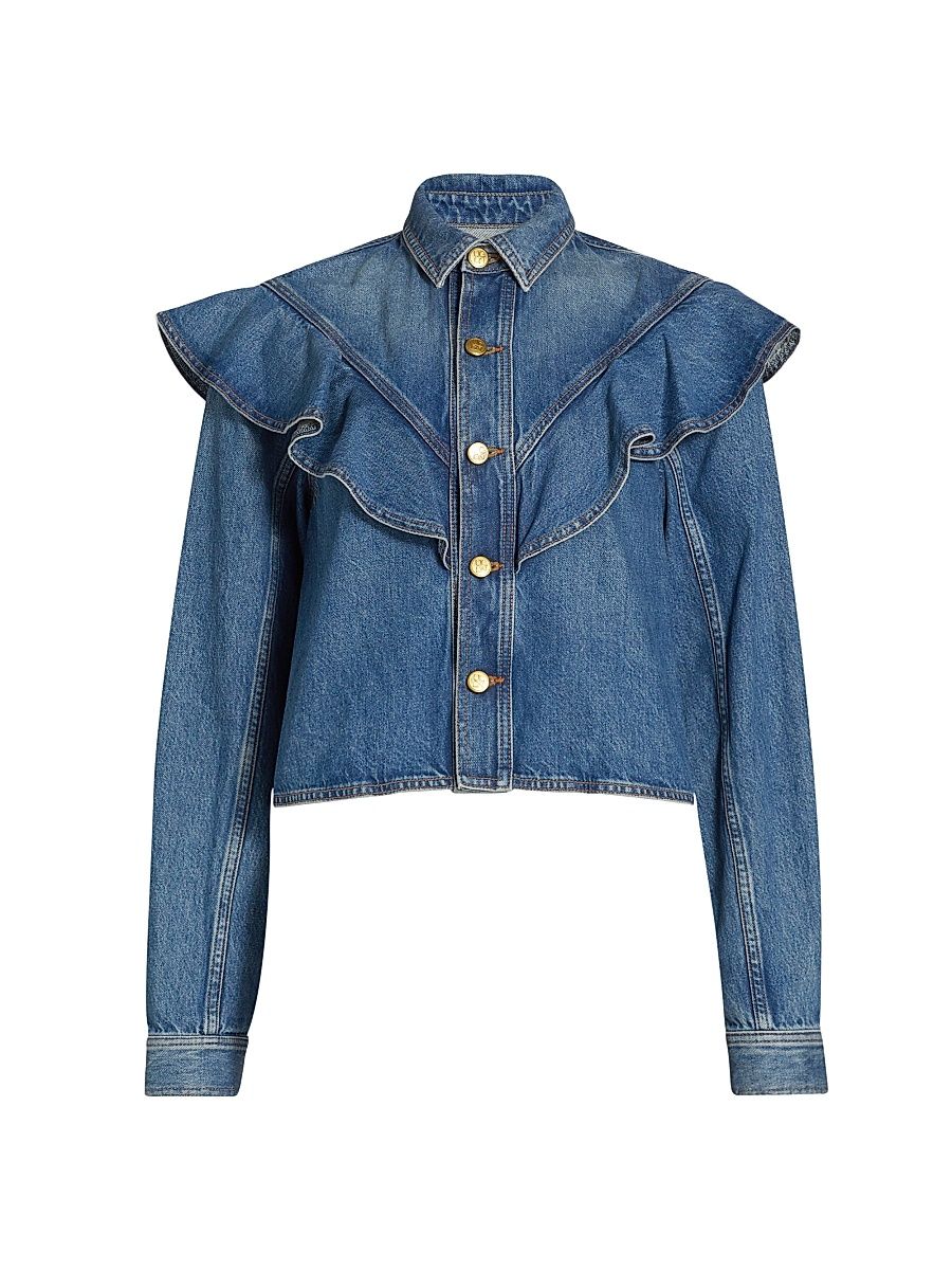 Women's The Mathilde Ruffled Denim Jacket - Danube - Size XL