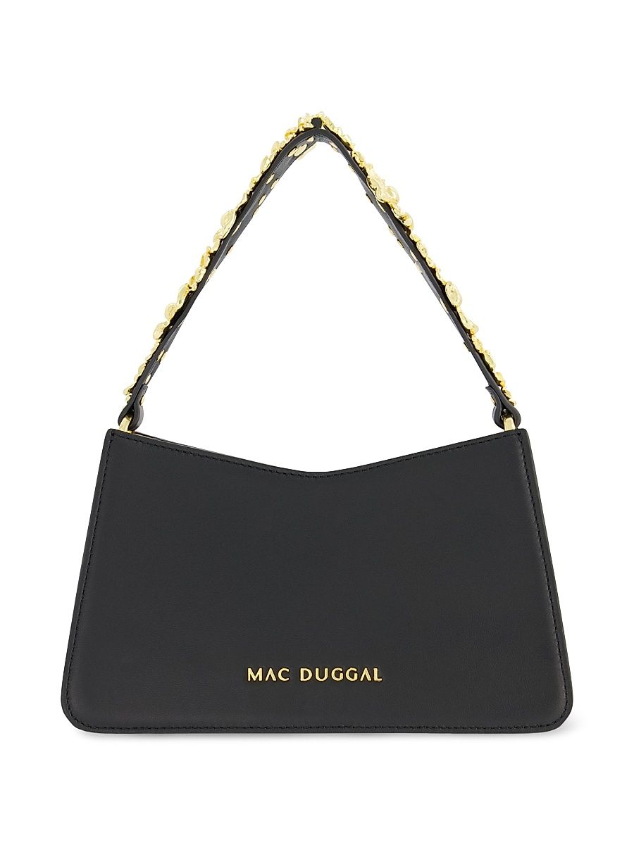 Women's Mini Floral-Strap Leather Shoulder Bag - Black