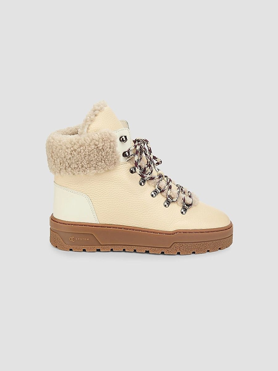 Women's Lace-Up Shearling Ankle Boots - White - Size 6