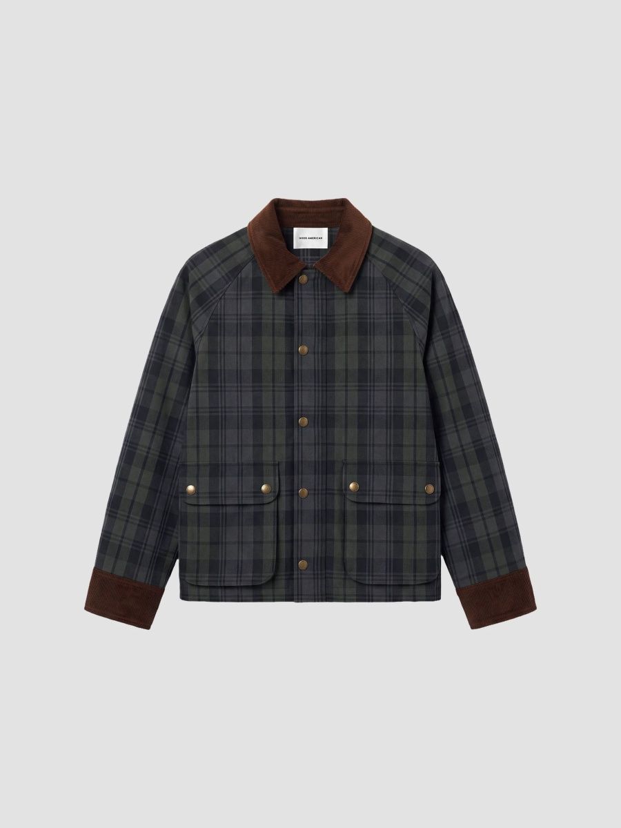 Good American Women's The Heritage Plaid Jacket - Navy Green Plaid - Size XS