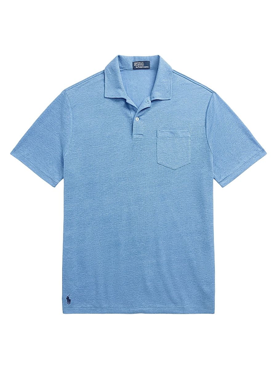 Men's Linen Polo Shirt - Riviera Blue - Size XXL