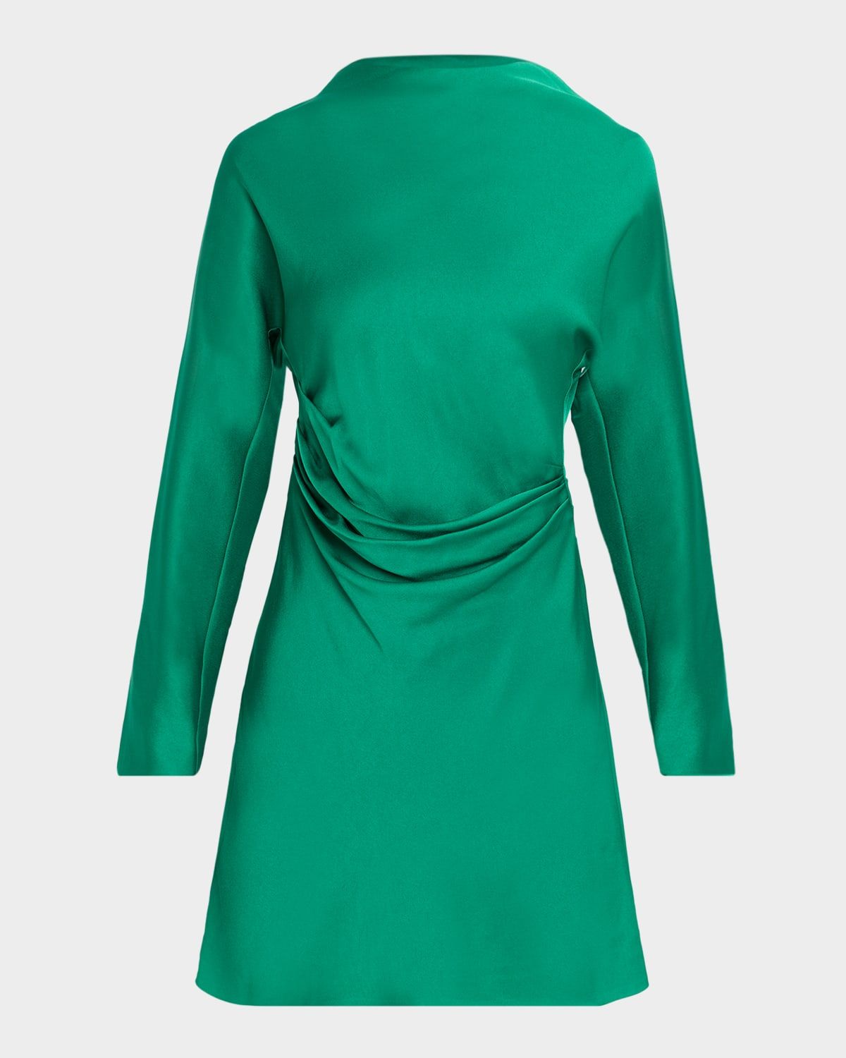 Harpor Long-Sleeve Draped Satin Mini Dress
