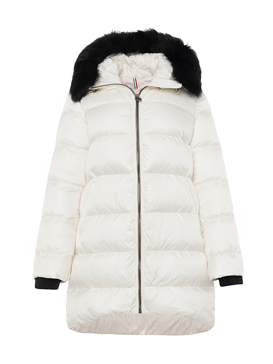 Women's Apres-Ski Jacket with Detachable Toscana Shearling Lamb Hood Trim - Ivory - Size Small