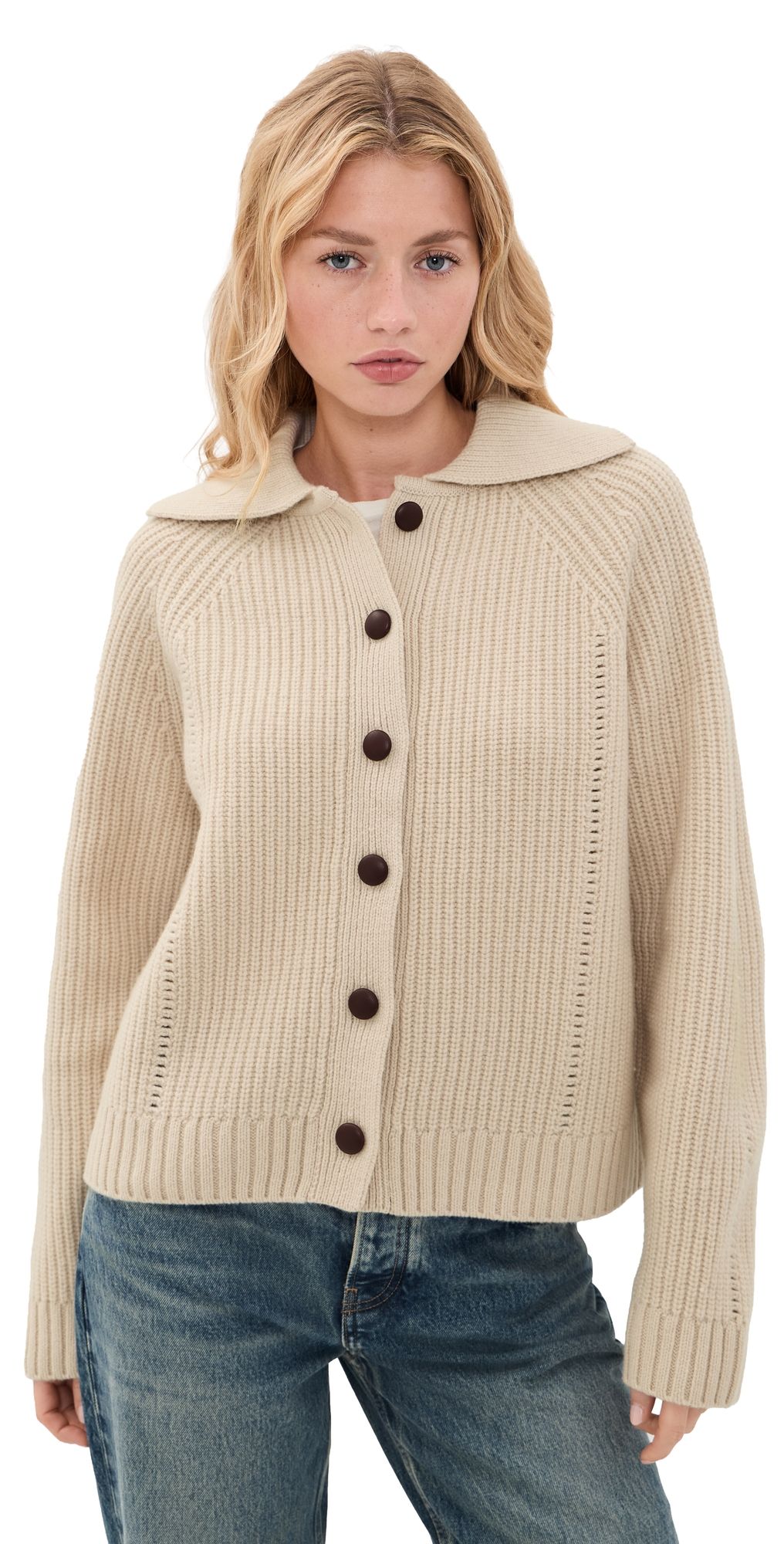 White & Warren Merino Wool Cardigan Buttermilk S
