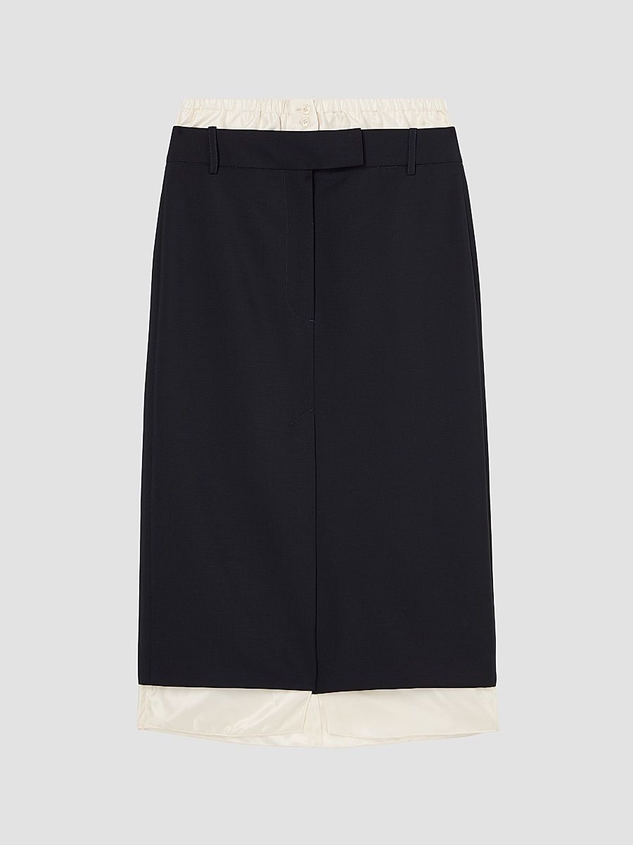Women's Boxer Detail Virgin Wool-Mohair Midi Skirt - Navy - Size 8