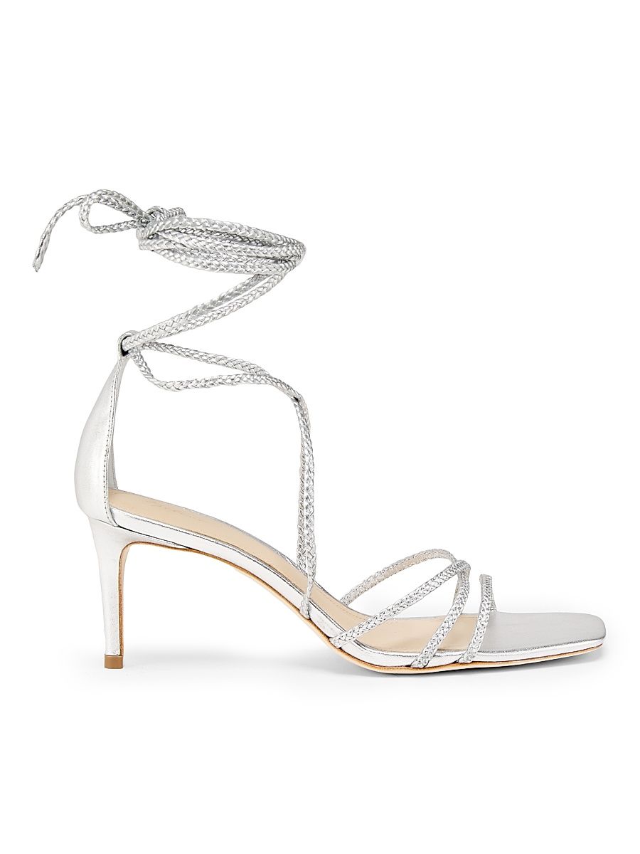 Women's 70MM Braided Leather Wrap Sandals - Silver - Size 12